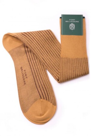 Caramel and Dark Burgundy Shadow Stripe Ribbed Socks Fil dEcosse Cotton Fort Belvedere