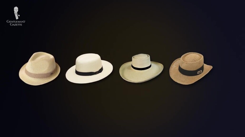 Panama and straw hats in various hat styles.