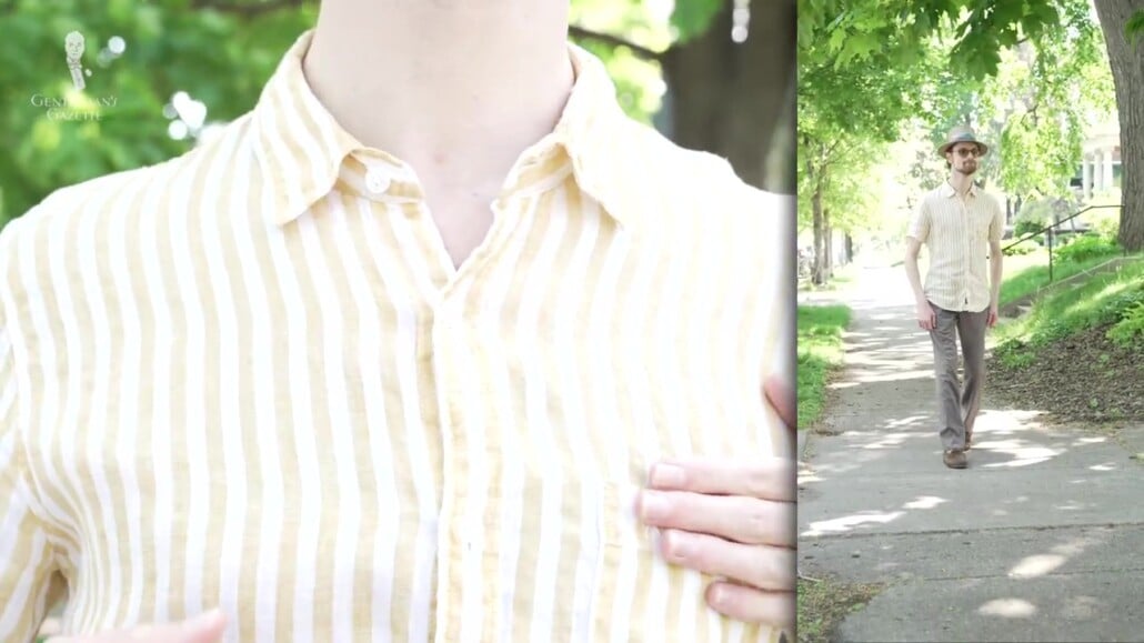 Preston in a summer outfit, featuring a straw hat.