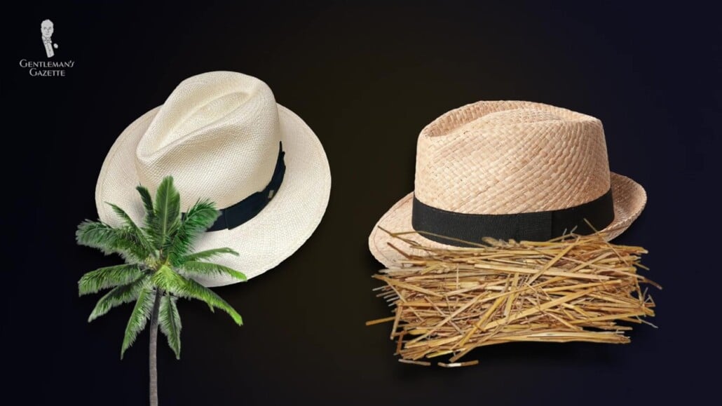 The Panama hat is made with palm leaves, while straw hat is made with straw.